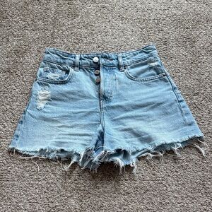 H&M High Rise Light Wash Distressed Denim Shorts